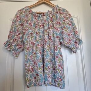 JENNIFER & GRACE Cotton Floral Eyelet Embroidered Top Size Large